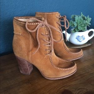 Frye Parker Moc Suede Boots Booties Short Cognac